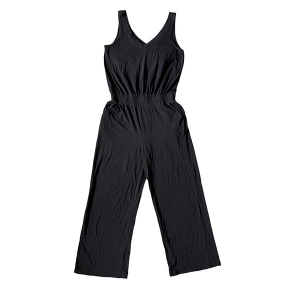 Pact Organic Jumpsuit Black Cotton V Neck Sleeveless - Size M - Picture 2 of 5